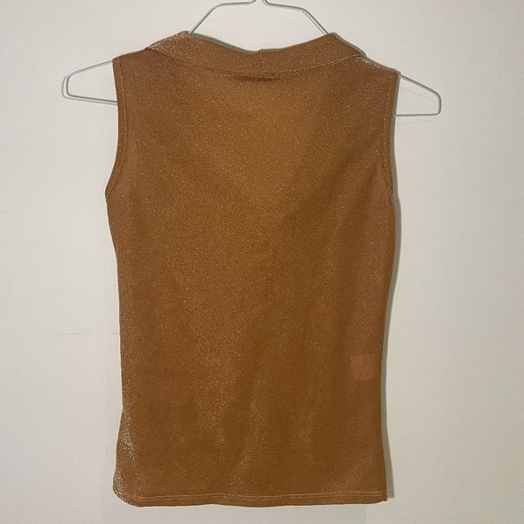 Gold Shimmer Tie Front Tank Top - Picture 4 of 5